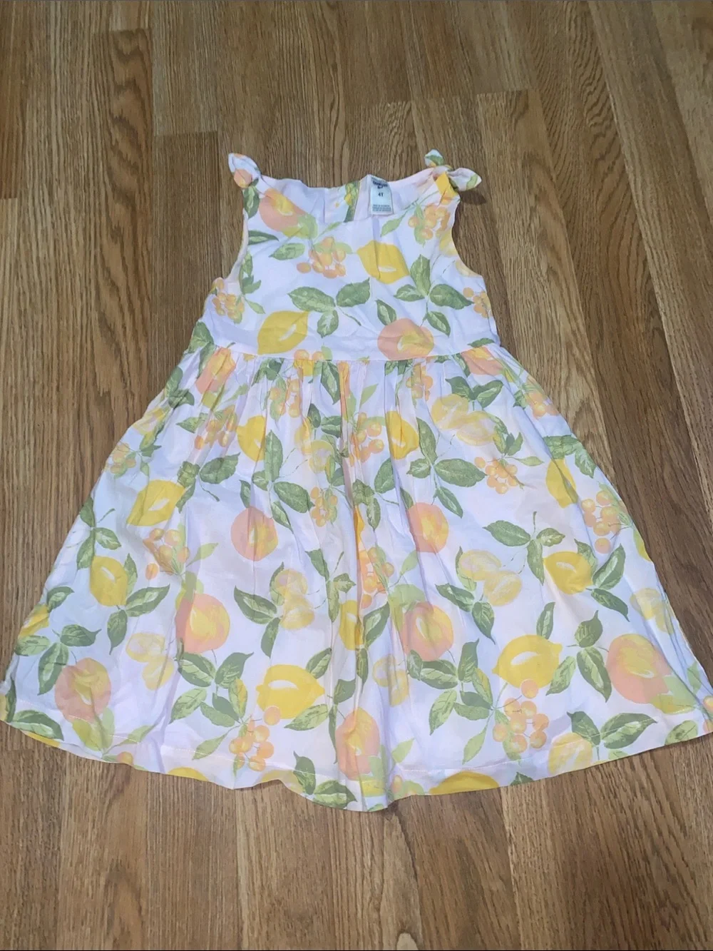 OshKosh B'gosh Lemon Print Tie-Shoulder Dress in Yellow and Green